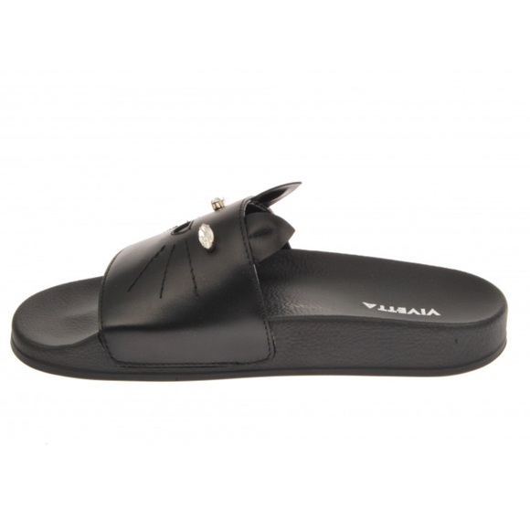 Vivetta Cat Slider Rhinestone Kitty Ears Slide 37 Black - Picture 7 of 8